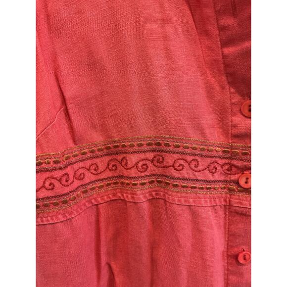 Vintage Jillian Jones Women Linen Midi Dress Size 6 Red Button Front Embroidered - Picture 8 of 8